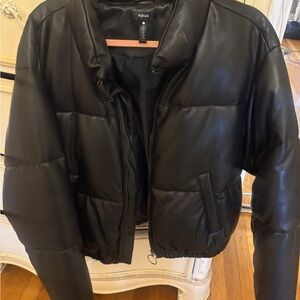 Aqua Women's Sleek Black leather Puffer Coat